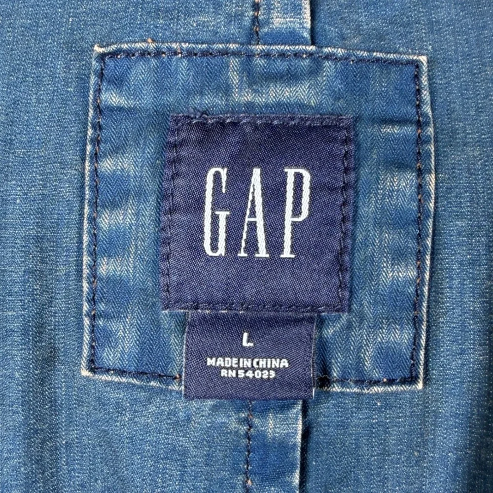 Vintage GAP Denim Blazer Jacket L Dirty Wash Y2K 2000s 100% Cotton Flap Pockets